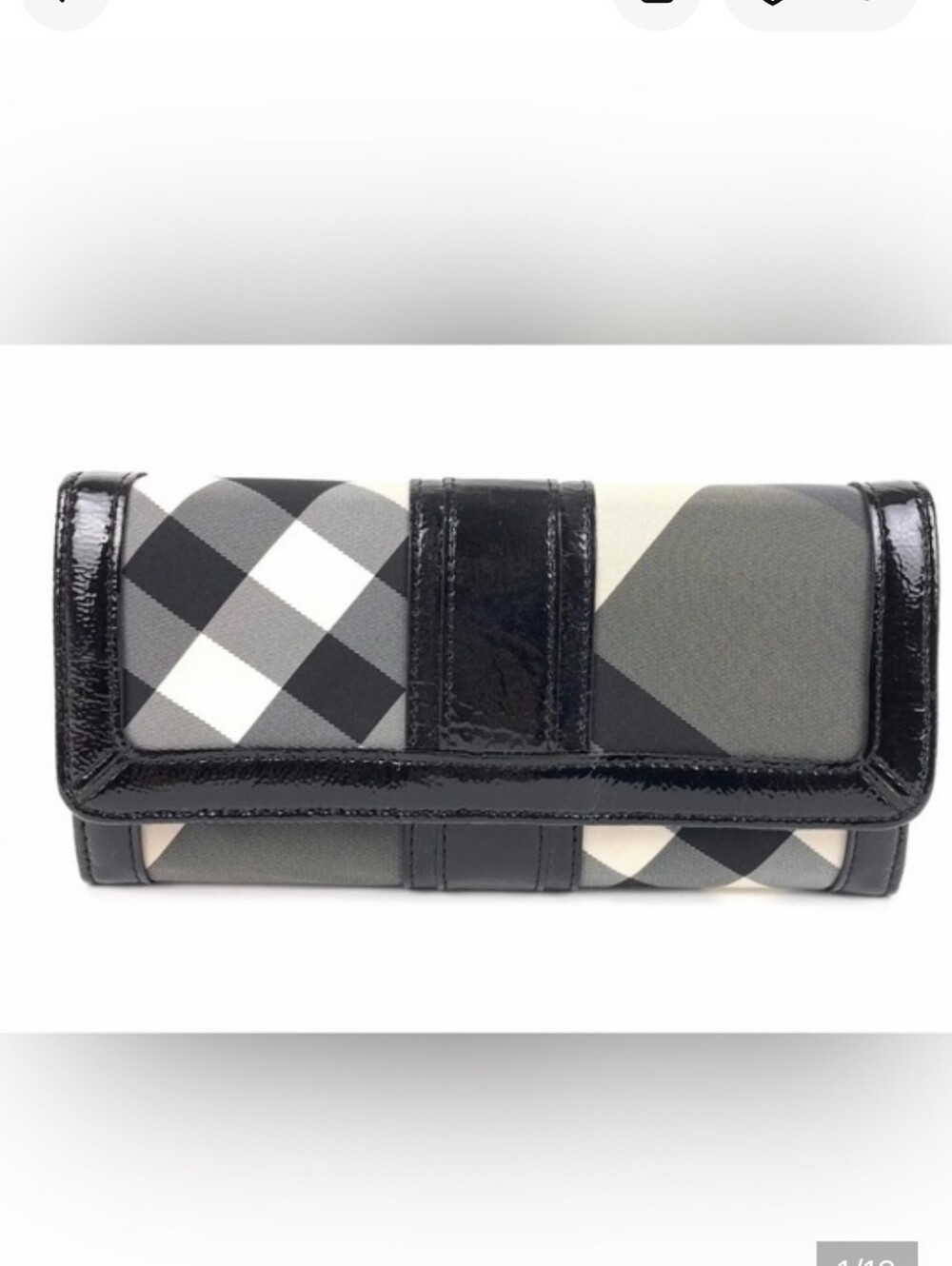 Burberry Black, Gray and White Check Flap Continental Wallet